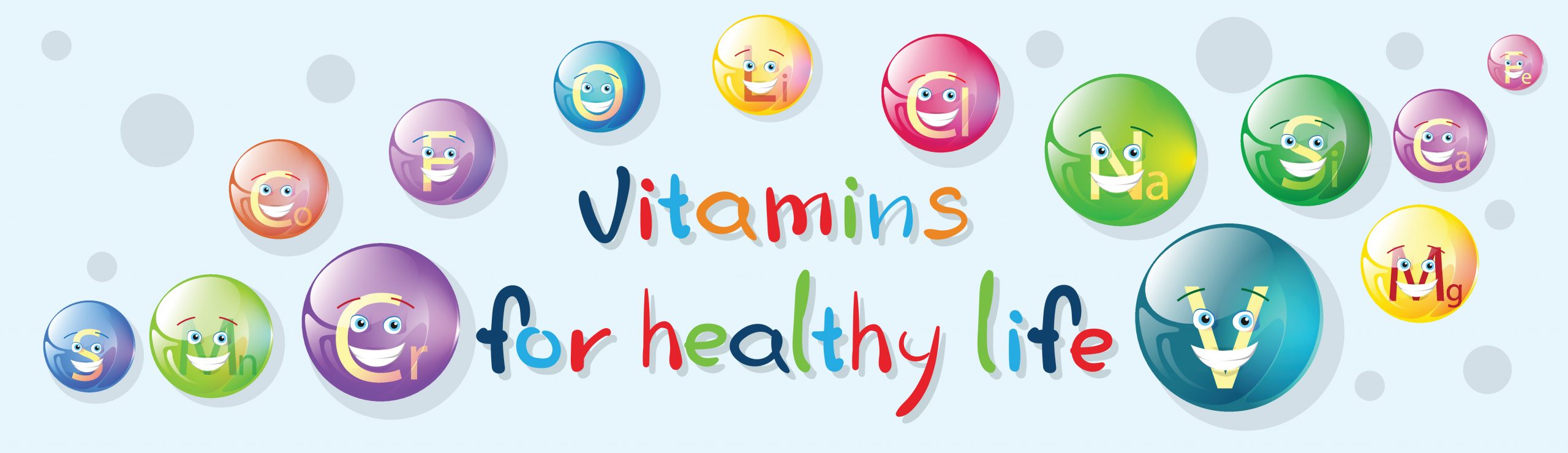 Vitamins Nutrient Minerals Colorful Banner Healthy Life Vitamins Nutrient Minerals Colorful Banner Healthy Life